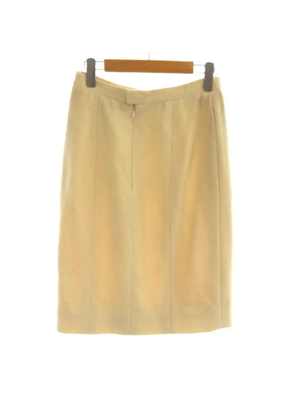 Chanel Pencil Skirt Knee Wool Cream Beige 40